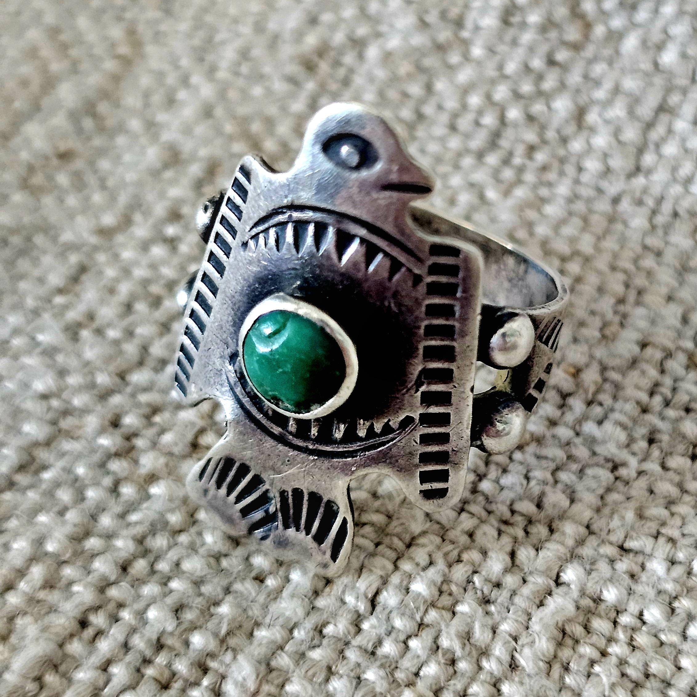 1930s Thunderbird Turqupise Vintage Native Ring Sterling Old Pawn Size 6 JR 651