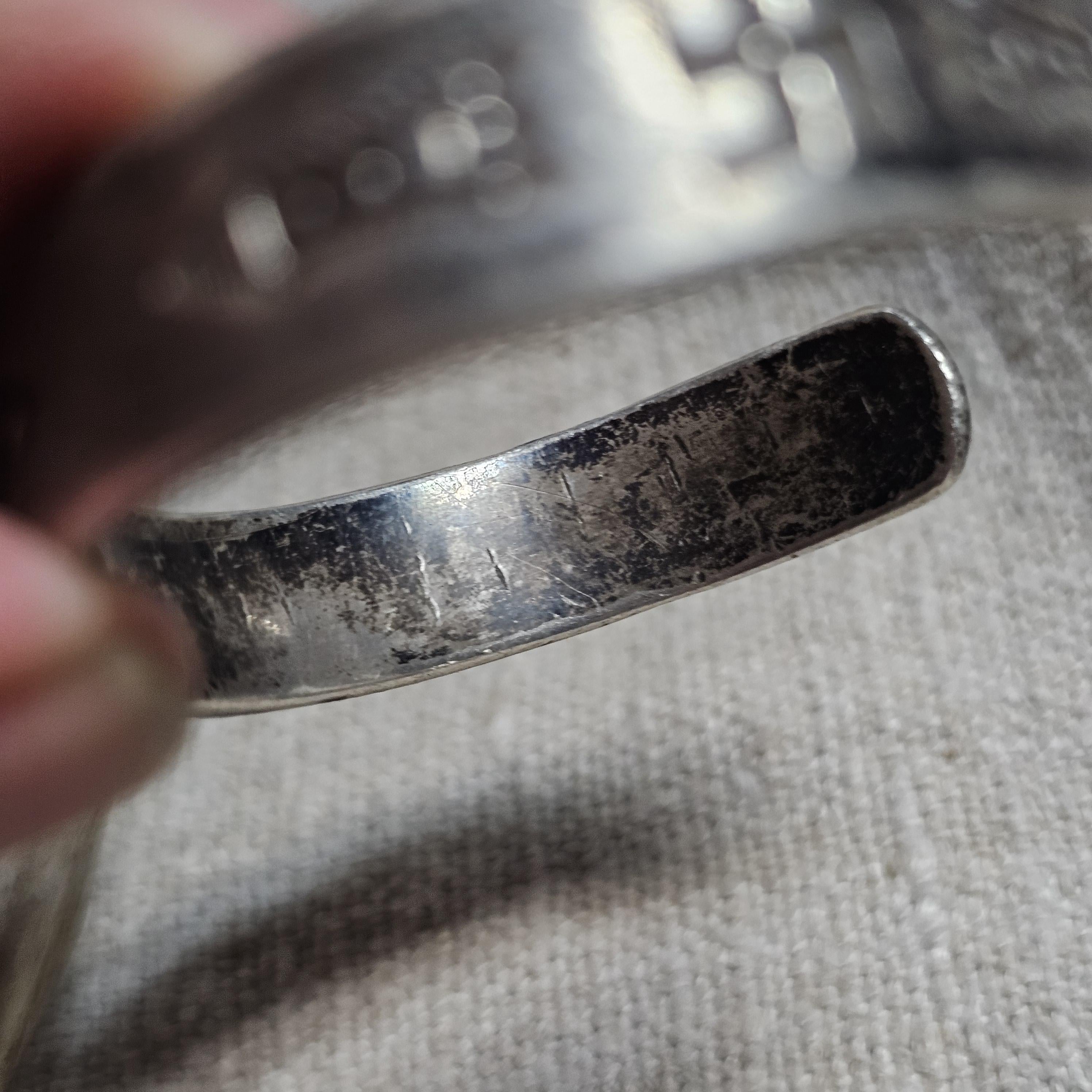 1920s Hand Forged Ingot Whirling Log Sterling Cuff  6 1/2" wrist  JB 296