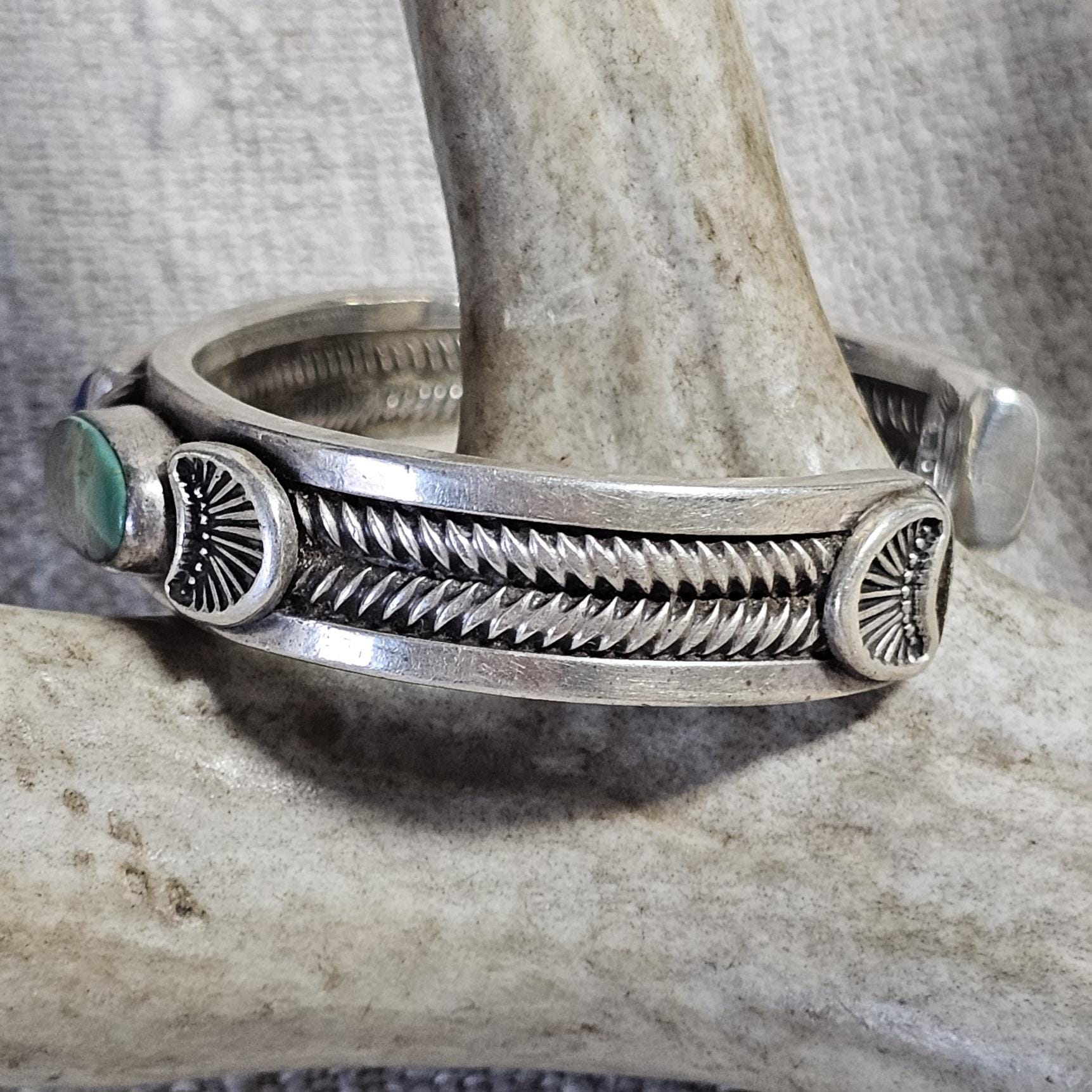 Harry H Begay Turquoise & Lapis Sterling Old Pawn cuff fits 6 1/4" wrist. JB 291