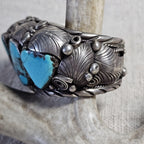 Vintage Large Turquoise & Eagle Cuff Native Sterling Silver 7 1/2" wrist. JB 293