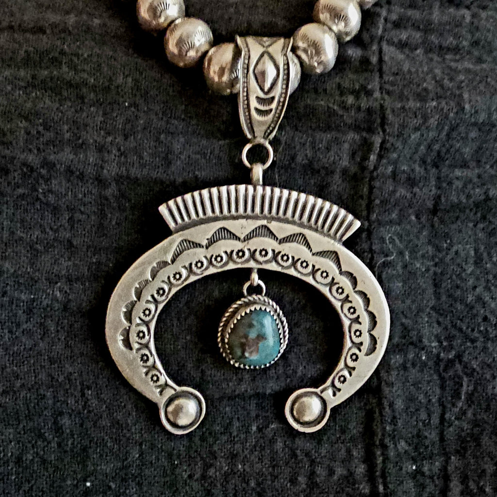 Sterling & Turquoise Naja Signed Native Pendent Old Pawn Sterling # JPN 145