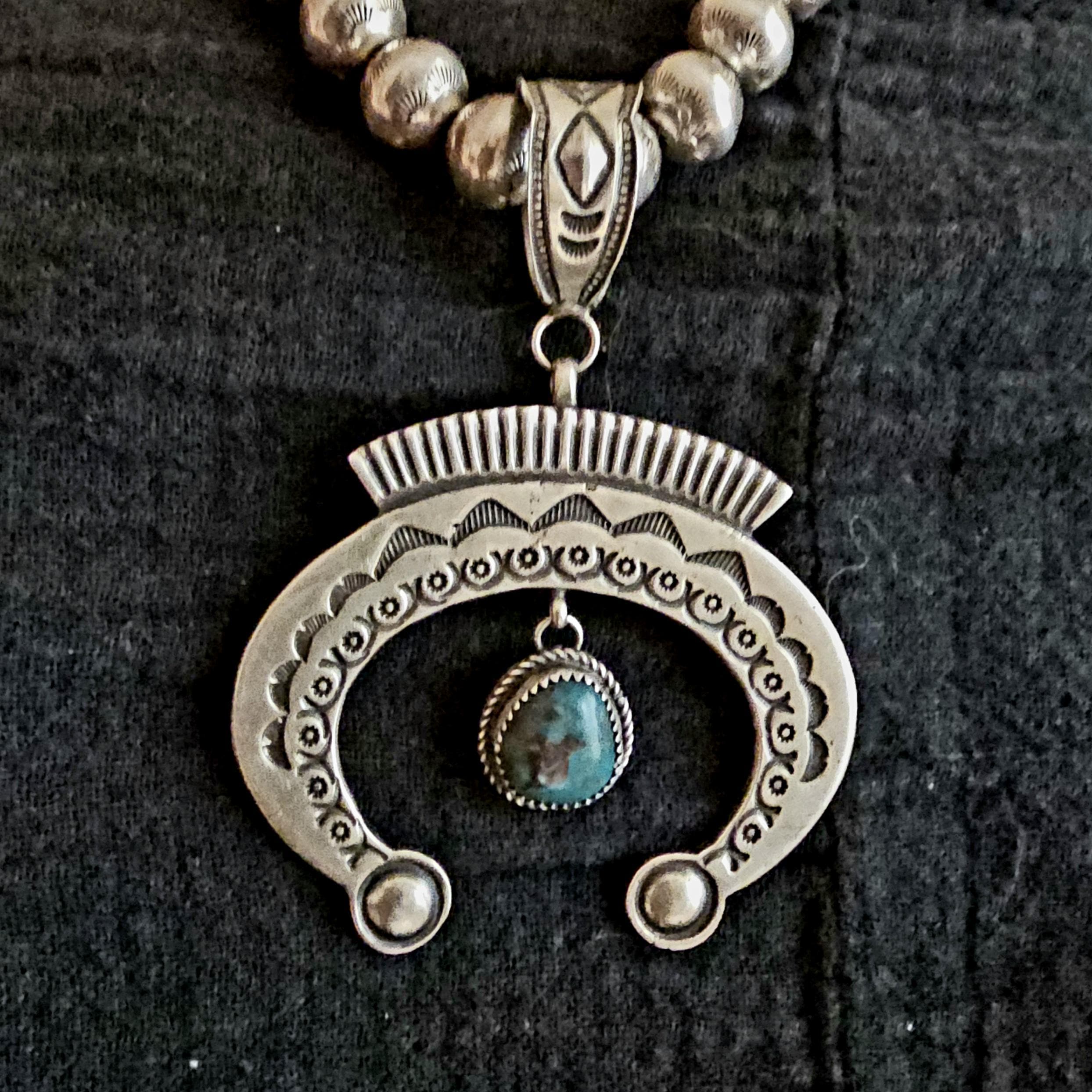 Sterling & Turquoise Naja Signed Native Pendent Old Pawn Sterling # JPN 145