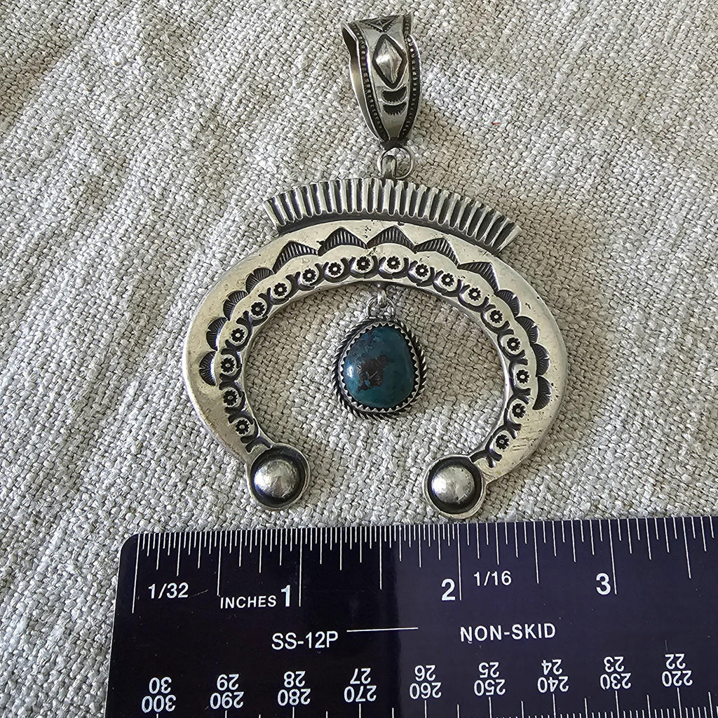 Sterling & Turquoise Naja Signed Native Pendent Old Pawn Sterling # JPN 145