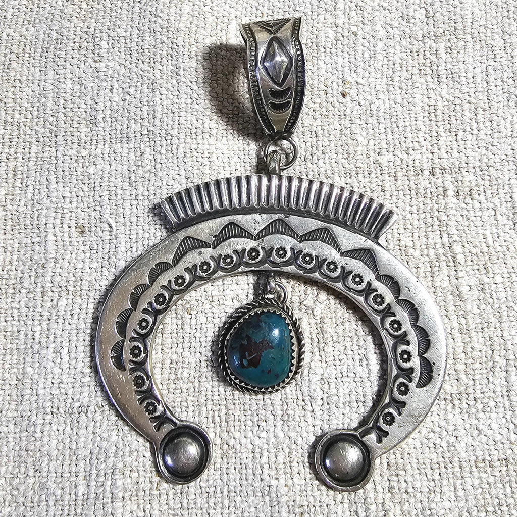 Sterling & Turquoise Naja Signed Native Pendent Old Pawn Sterling # JPN 145