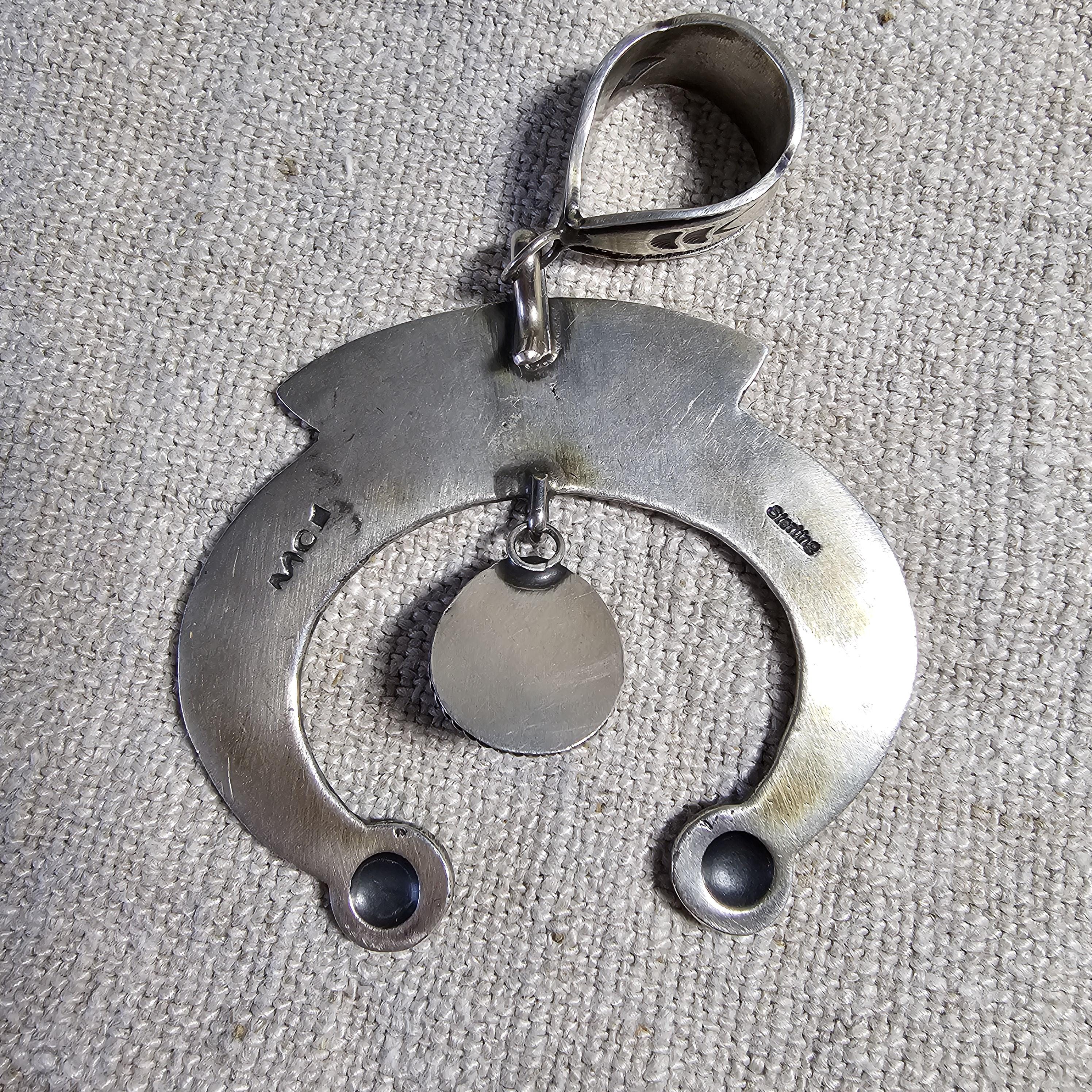 Sterling & Turquoise Naja Signed Native Pendent Old Pawn Sterling # JPN 145
