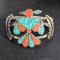1930s Thunderbird Zuni Chip Inlay Vintage Sterling Cuff  6 1/4" wrist  JB 283