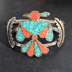 1930s Thunderbird Zuni Chip Inlay Vintage Sterling Cuff  6 1/4" wrist  JB 283