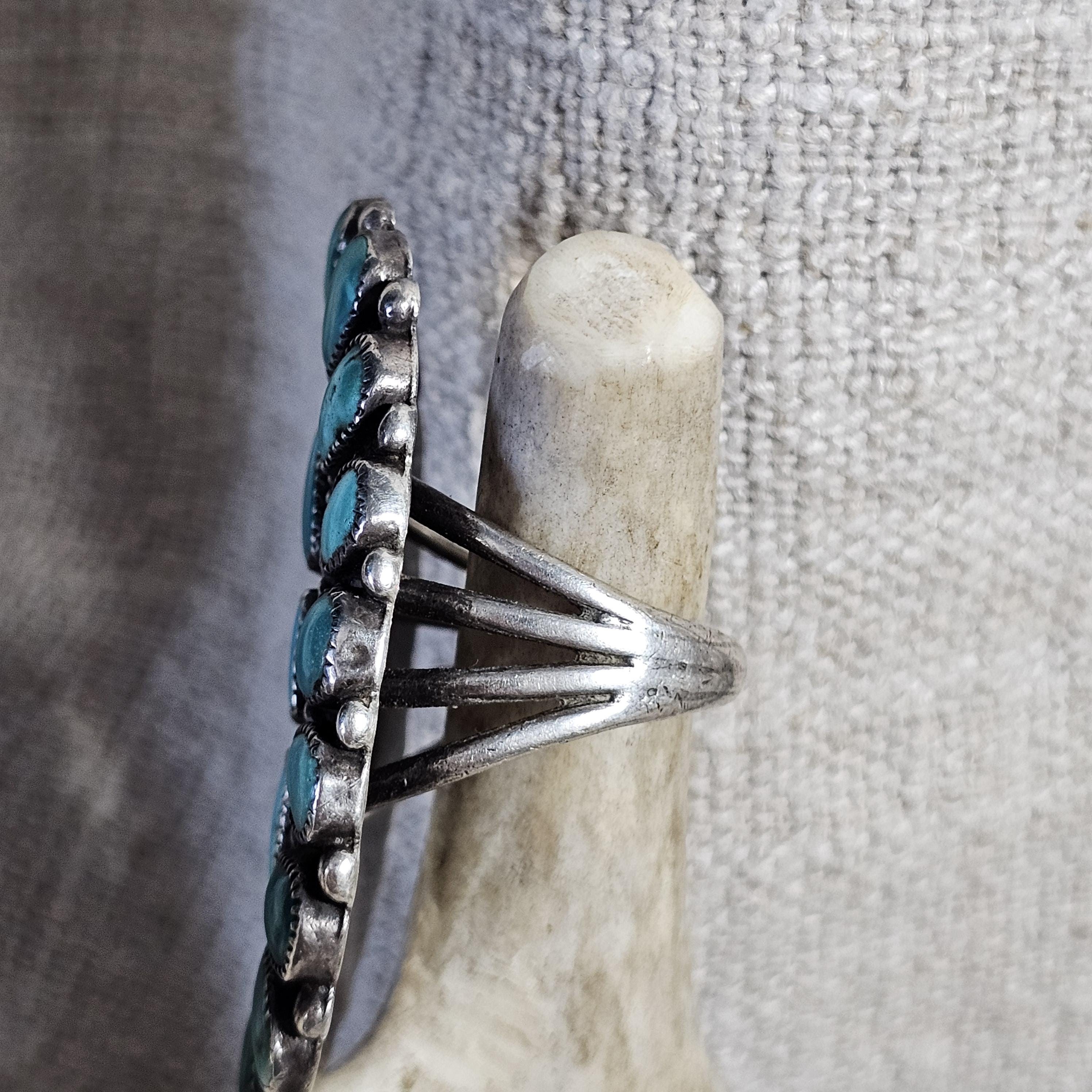 1930s Big Zuni Cluster Old Greasy Blue Turquoise Vintage Ring Old Pawn Size 10  JR 656