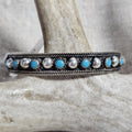 1940s Signed Vintage Turquoise & Silver Raindrops Native Cuff Bracelet Old Pawn  6 1/4" wrist. JB 236