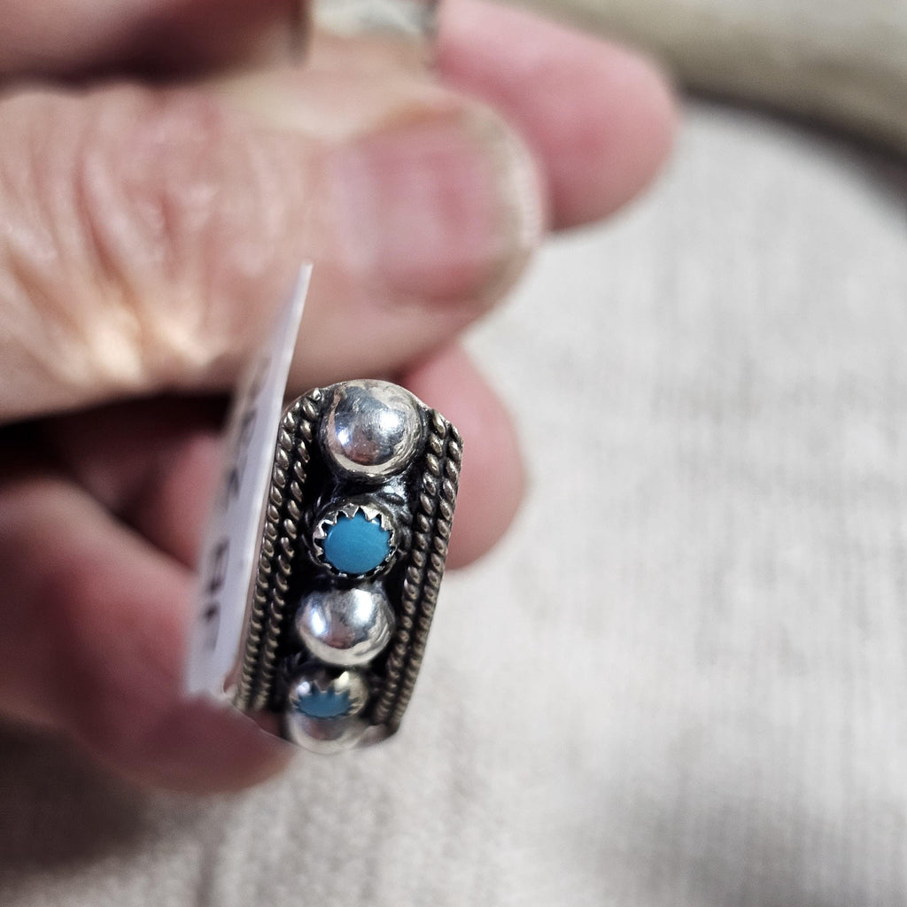1940s Signed Vintage Turquoise & Silver Raindrops Native Cuff Bracelet Old Pawn  6 1/4" wrist. JB 236