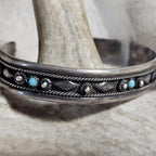 1940s Vintage Turquoise & Silver Raindrops Native Cuff Bracelet Old Pawn  6 3/4" wrist. JB 235