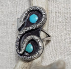 Unusual Snake Ring Vintage Native Blue Turquoise Old Pawn Size 8  JR 684