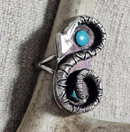 Unusual Snake Ring Vintage Native Blue Turquoise Old Pawn Size 8  JR 684