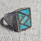 1950s Zuni Turquoise Inlay Vintage  Ring Sterling Old Pawn Size 10 JR 361