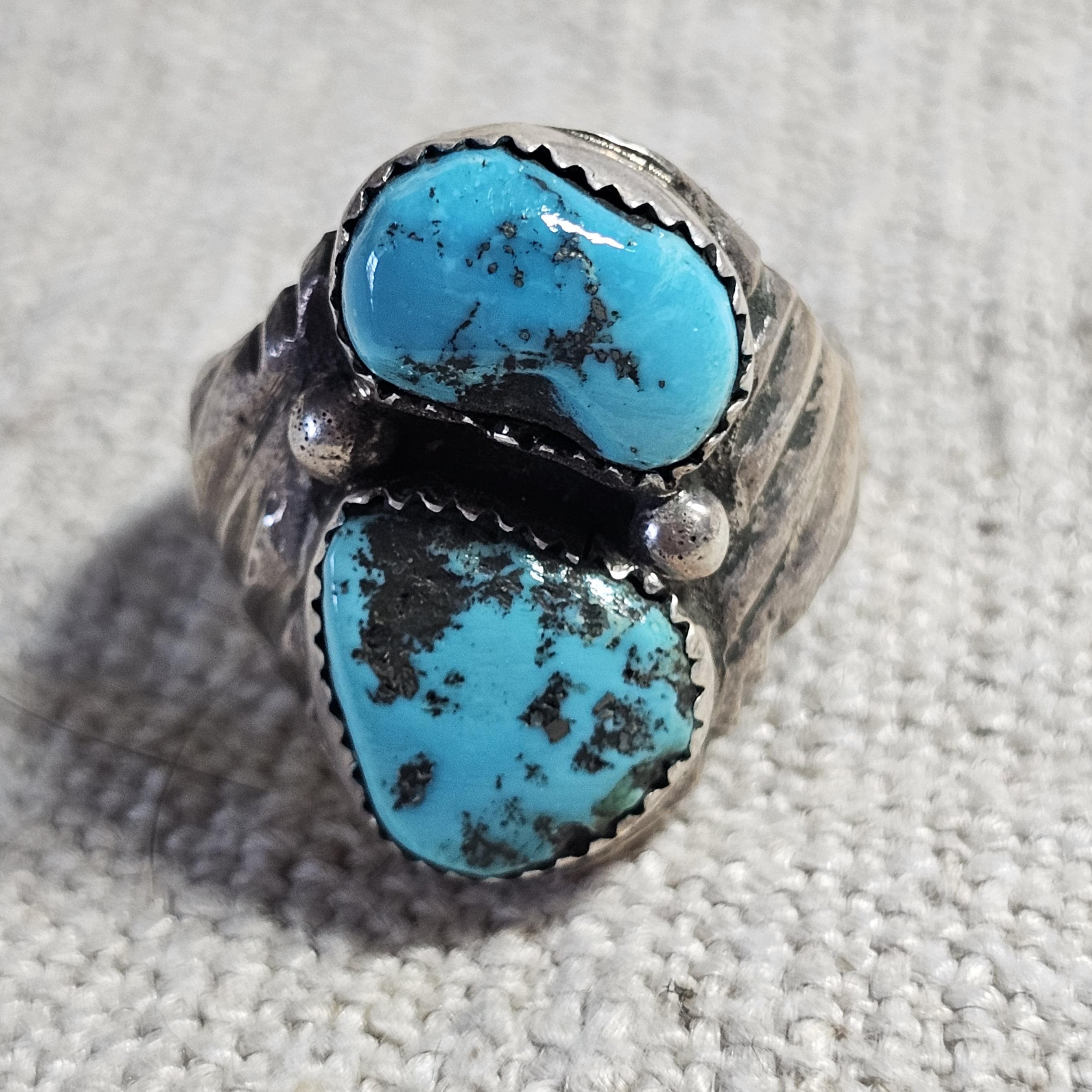 Vintage Native Turquoise Ring Sterling Old Pawn Size 12 JR 454