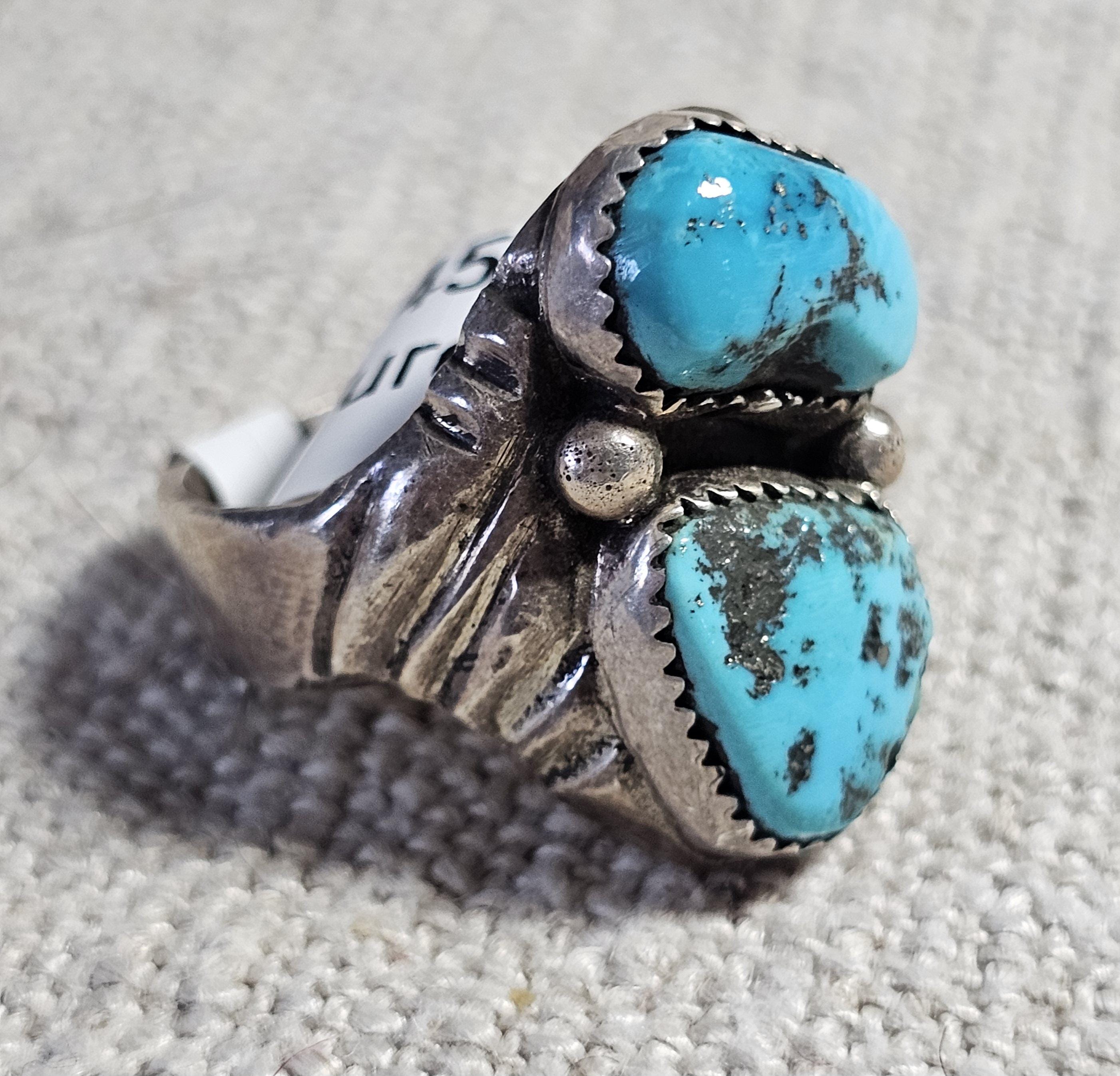 Vintage Native Turquoise Ring Sterling Old Pawn Size 12 JR 454