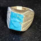 Carved Turquoise Vintage  Ring Sterling Old Pawn Size 11 JR 250