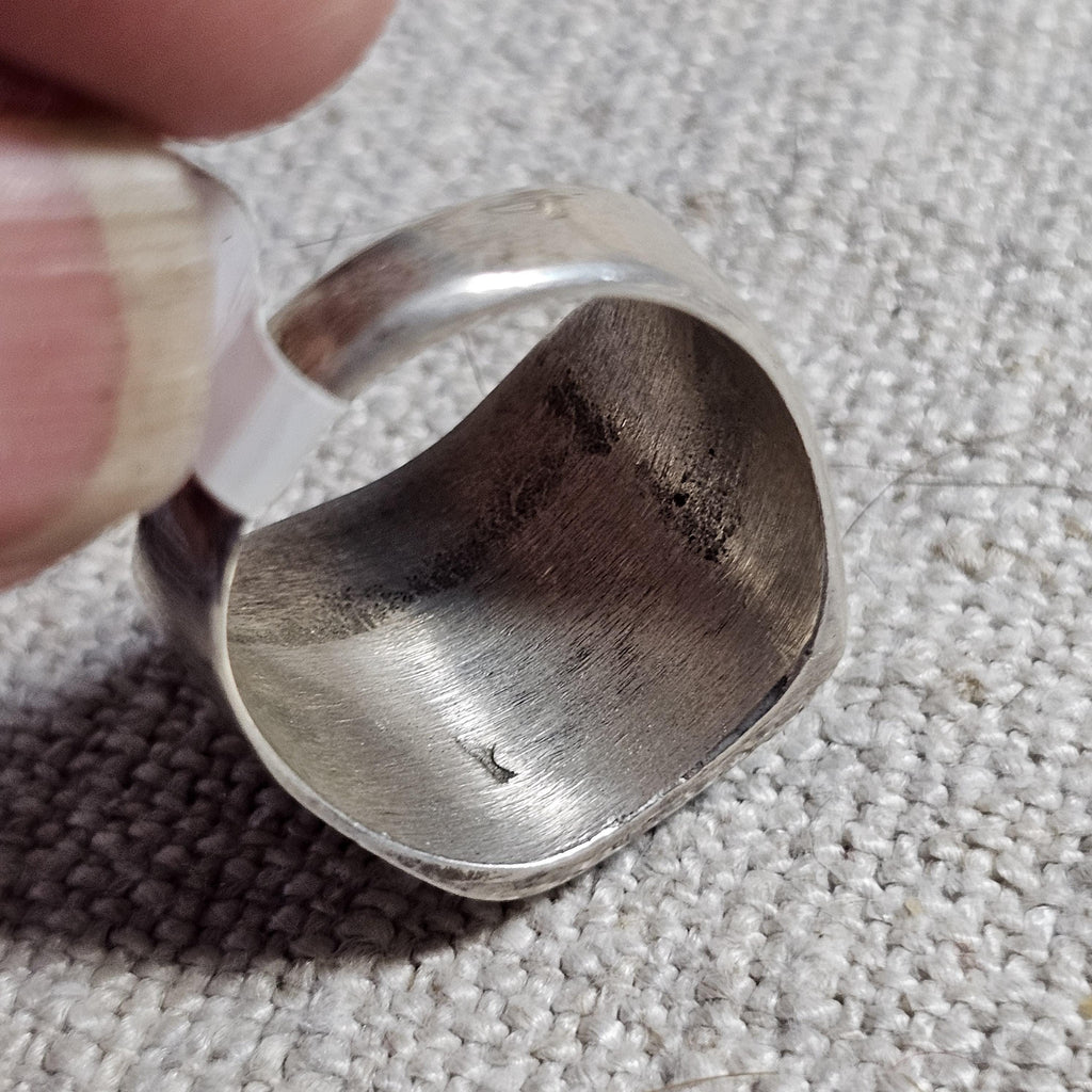 Carved Turquoise Vintage  Ring Sterling Old Pawn Size 11 JR 250
