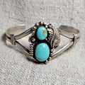 Two Turquoise Vintage Native Sterling Old Pawn fits 6 1/2" wrist. JB 312