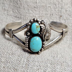 Two Turquoise Vintage Native Sterling Old Pawn fits 6 1/2" wrist. JB 312