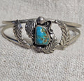 Fancy Silverwork Blue Turquoise Vintage Native Sterling Old Pawn fits 6 1/4" wrist. JB 311