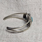 Fancy Silverwork Blue Turquoise Vintage Native Sterling Old Pawn fits 6 1/4" wrist. JB 311