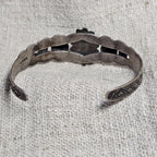 1930s Indian Handcraft Native Green Turquoise Coin Silver Old Pawn fits 6 1/2" wrist. JB 315