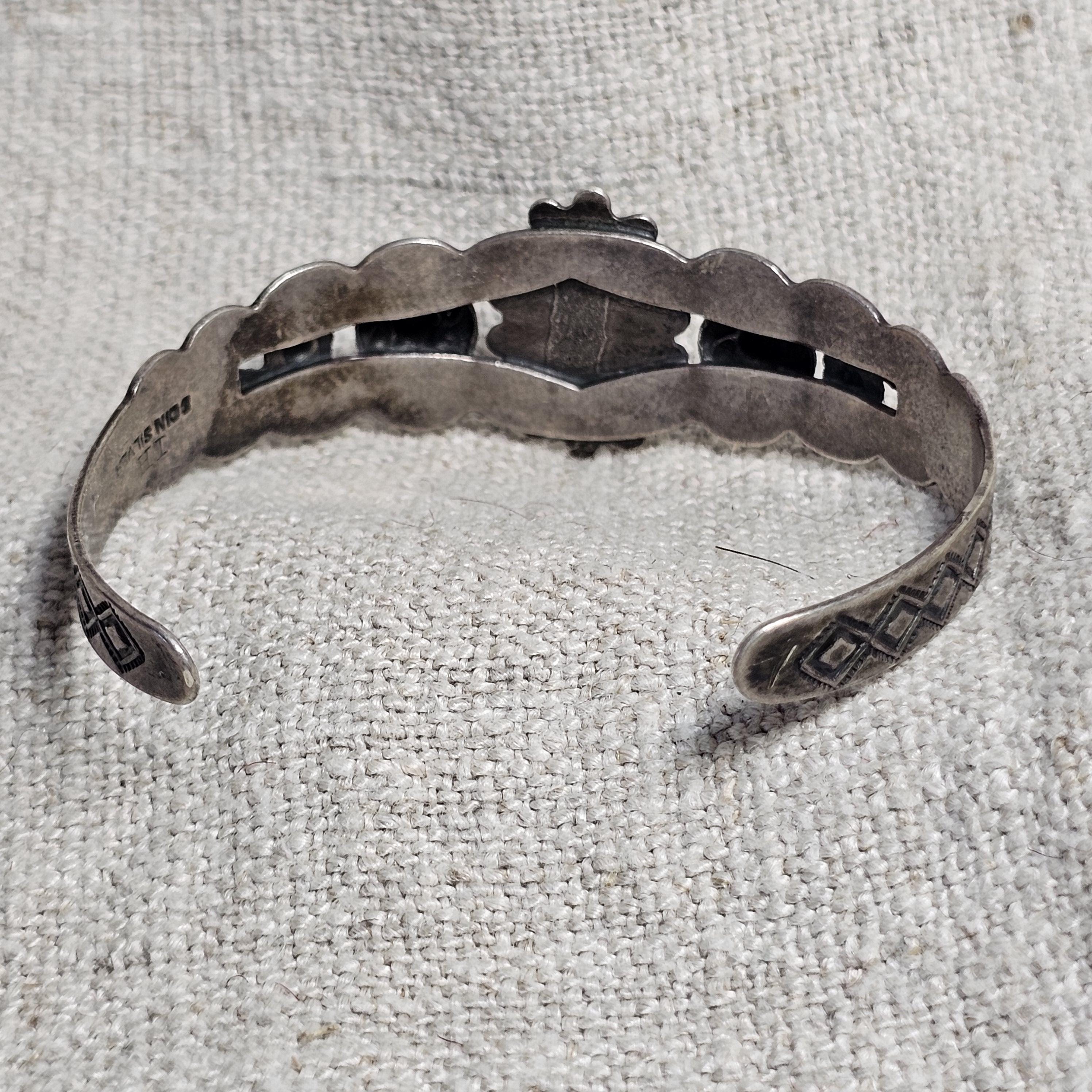 1930s Indian Handcraft Native Green Turquoise Coin Silver Old Pawn fits 6 1/2" wrist. JB 315