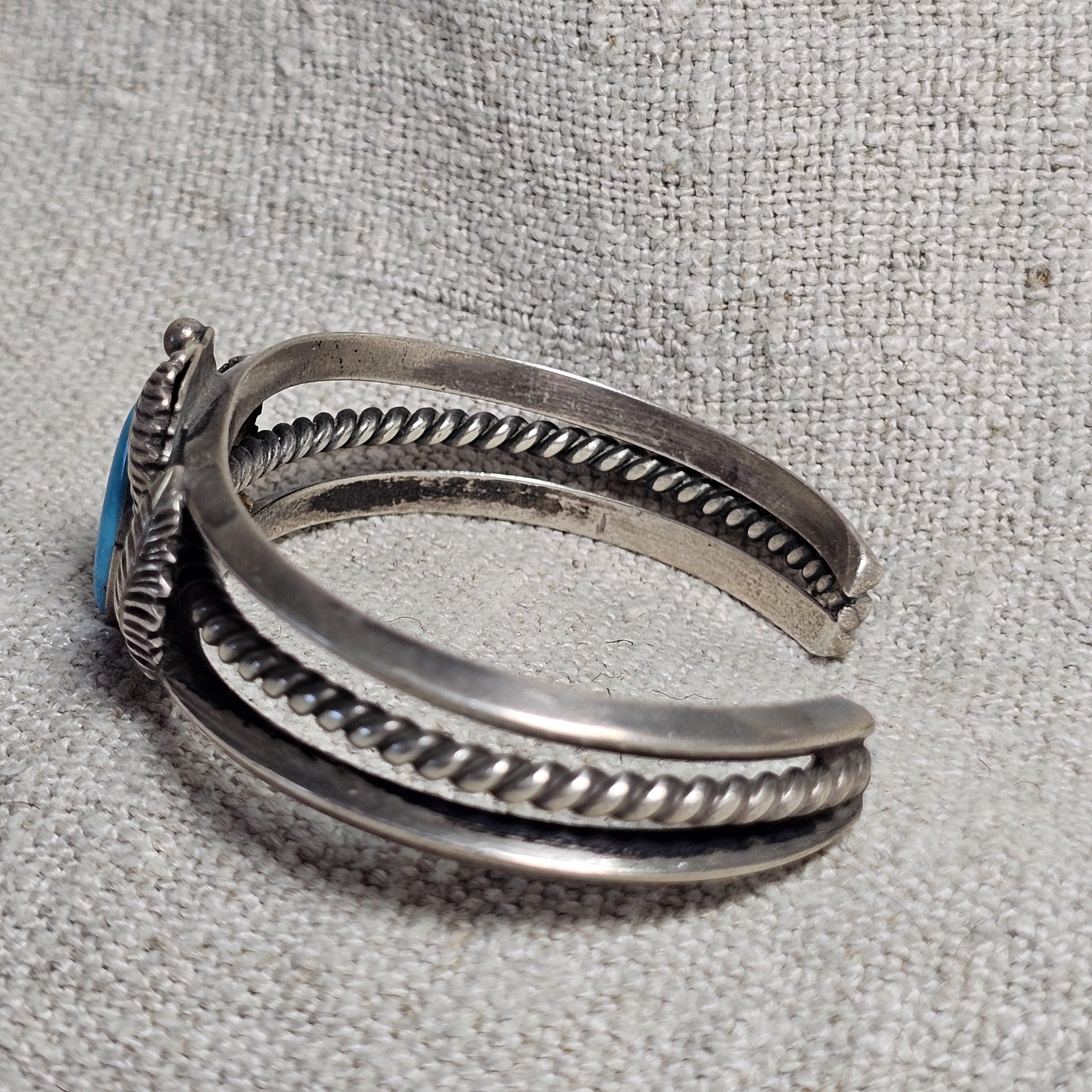 Fancy Silverwork Turquoise Vintage Native Sterling Old Pawn fits 6 1/4" wrist. JB 314