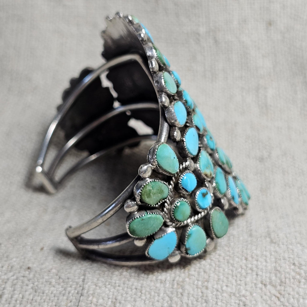 1940s Zuni Cluster Natural Turquoise Vintage Cuff Old Pawn fits 6 1/2" wrist JB 309