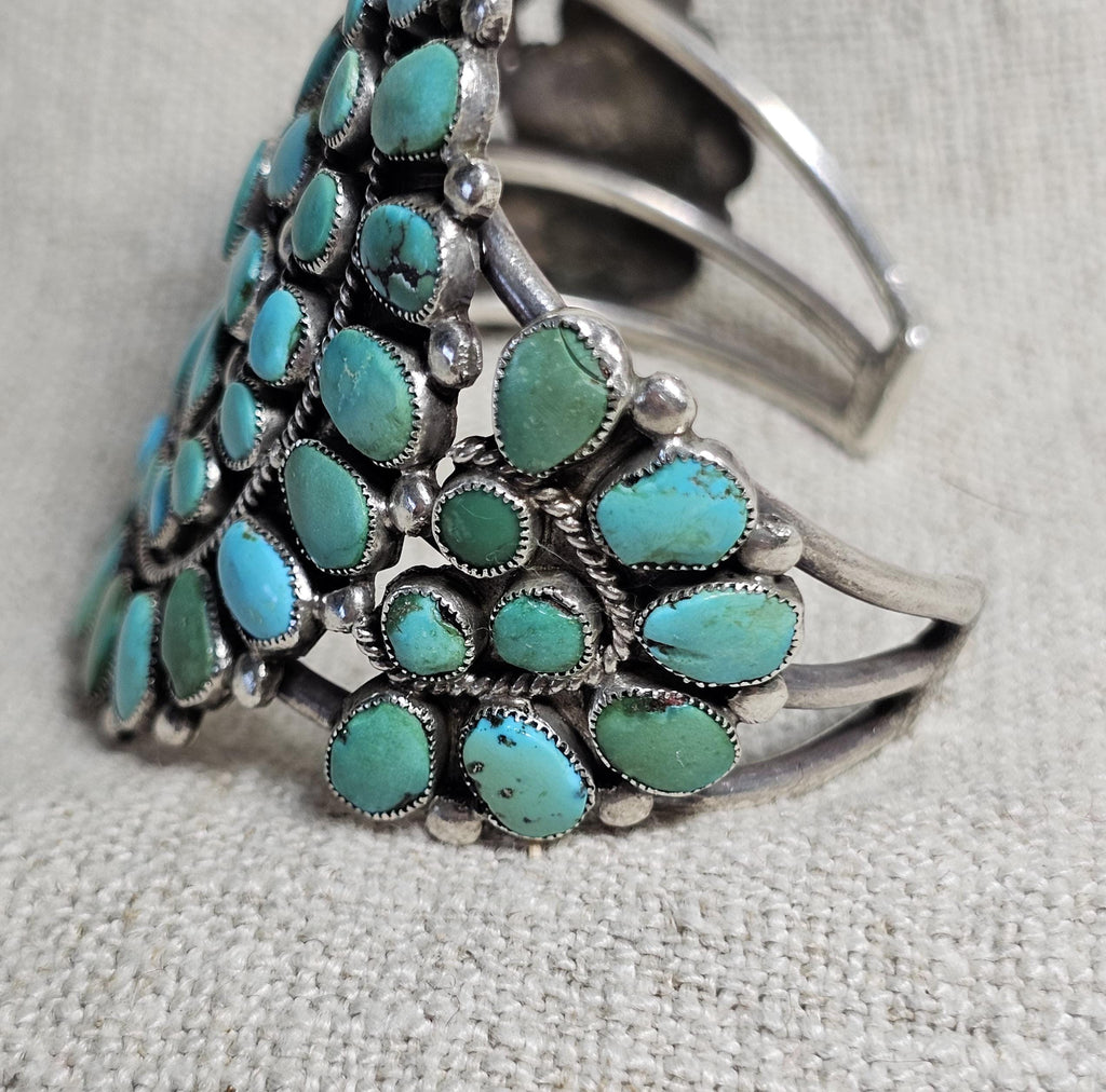 1940s Zuni Cluster Natural Turquoise Vintage Cuff Old Pawn fits 6 1/2" wrist JB 309