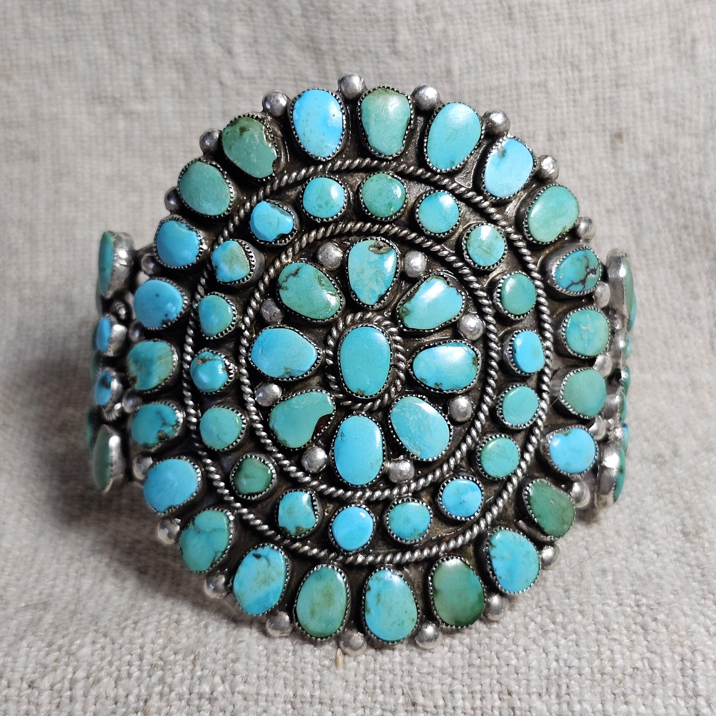 1940s Zuni Cluster Natural Turquoise Vintage Cuff Old Pawn fits 6 1/2" wrist JB 309