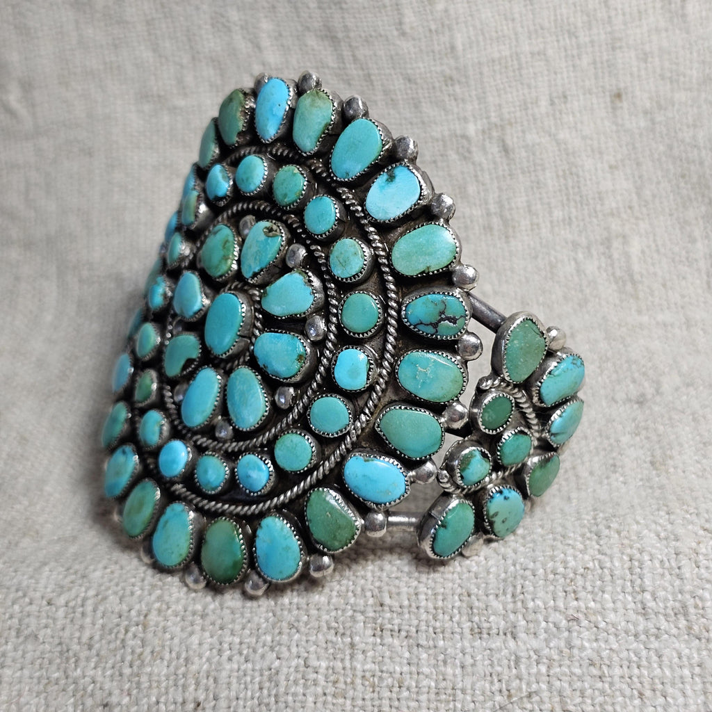 1940s Zuni Cluster Natural Turquoise Vintage Cuff Old Pawn fits 6 1/2" wrist JB 309