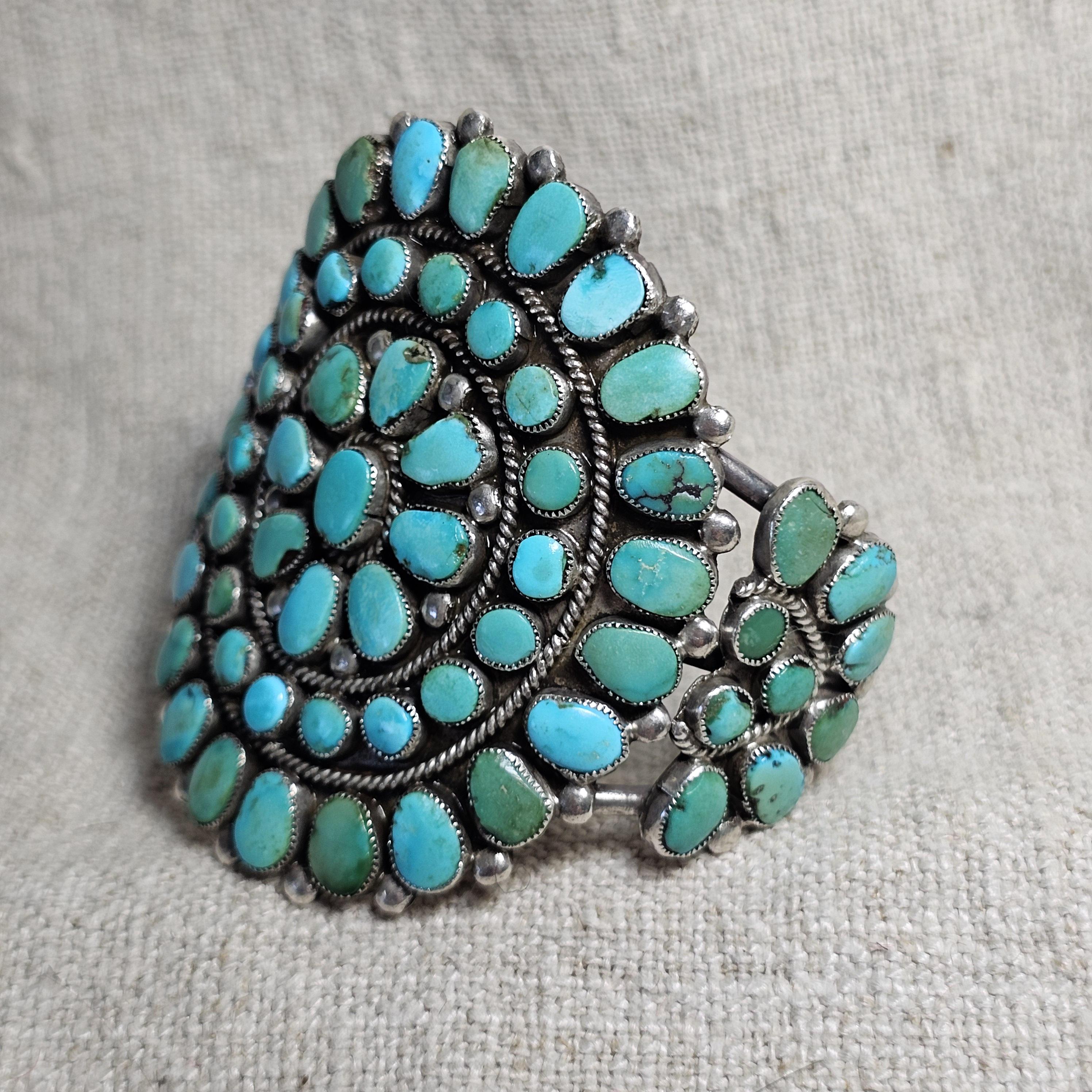 1940s Zuni Cluster Natural Turquoise Vintage Cuff Old Pawn fits 6 1/2" wrist JB 309