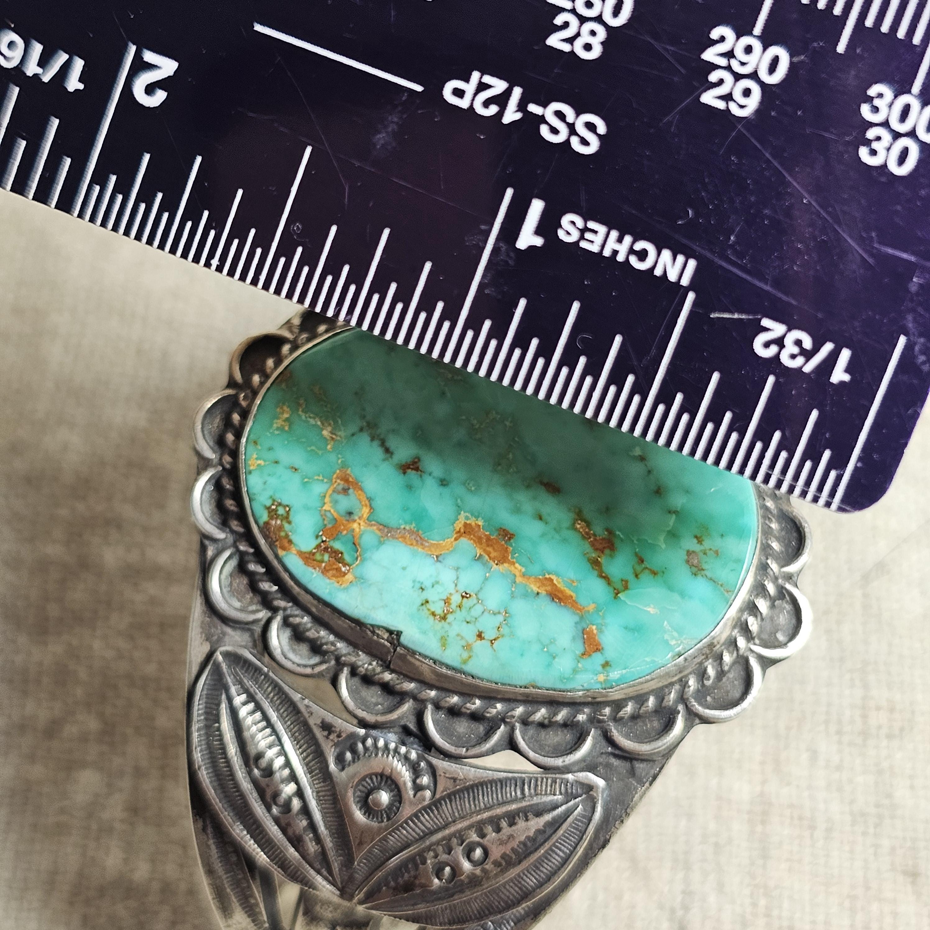 1930s Big Blue Turquoise Harvey Era Sterling Native  Vintage Cuff 6 3/4" wrist. JB 304