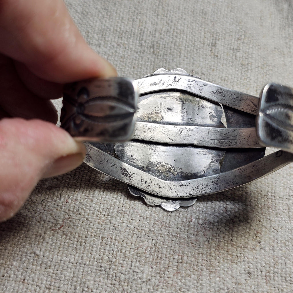 1930s Big Blue Turquoise Harvey Era Sterling Native  Vintage Cuff 6 3/4" wrist. JB 304