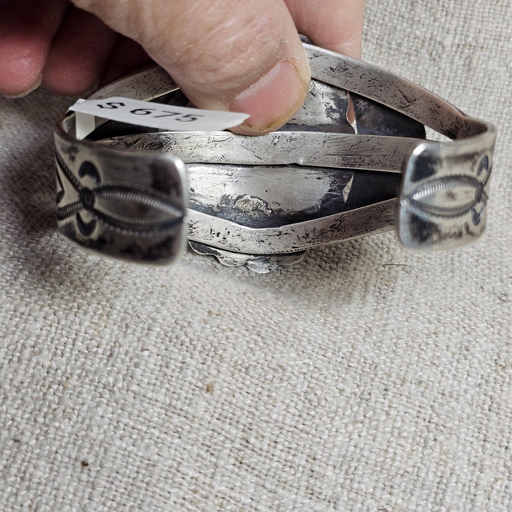 1930s Big Blue Turquoise Harvey Era Sterling Native  Vintage Cuff 6 3/4" wrist. JB 304