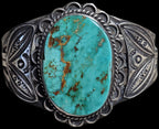 1930s Big Blue Turquoise Harvey Era Sterling Native  Vintage Cuff 6 3/4" wrist. JB 304