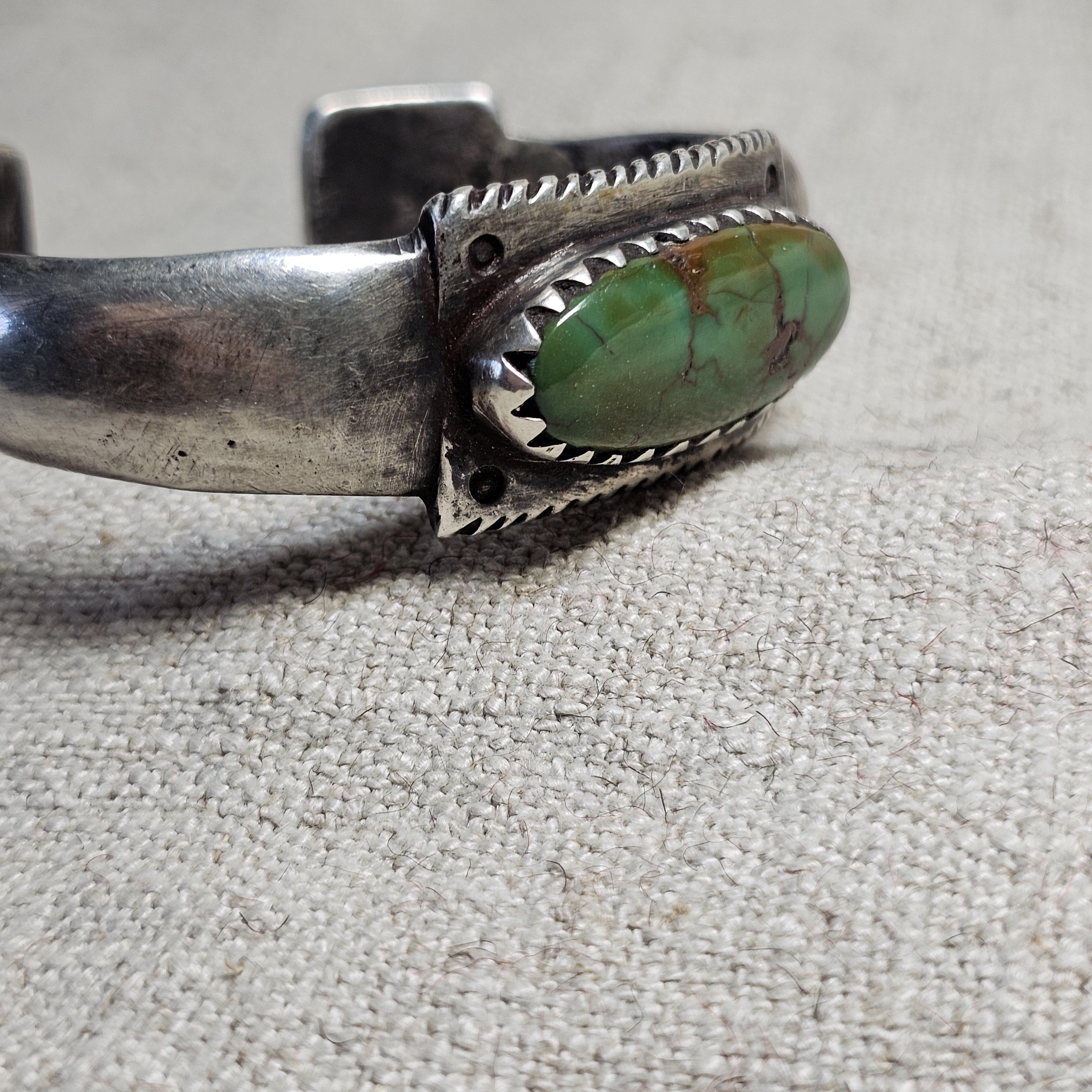 Jock Favour Green Turquoise Ingot Silver Cuff Bracelet 7 1/2" wrist JB 298