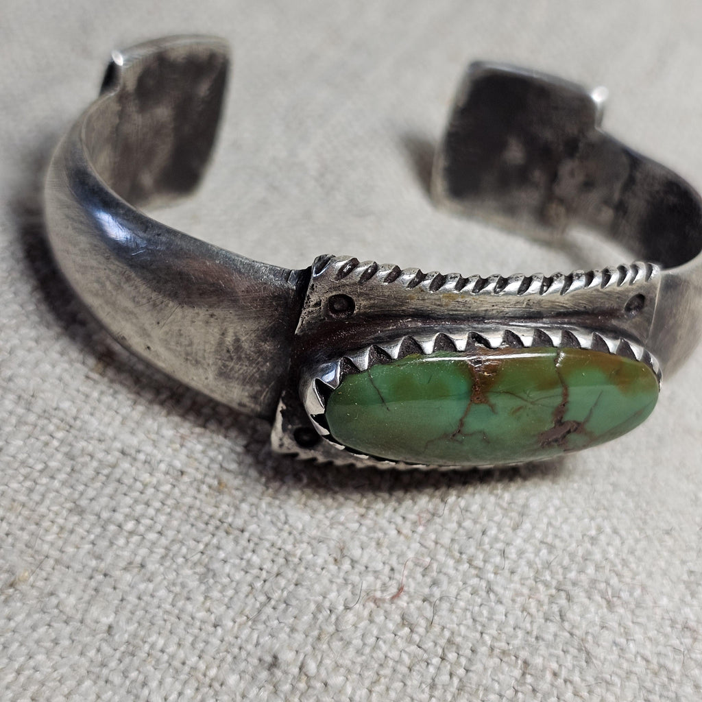 Jock Favour Green Turquoise Ingot Silver Cuff Bracelet 7 1/2" wrist JB 298