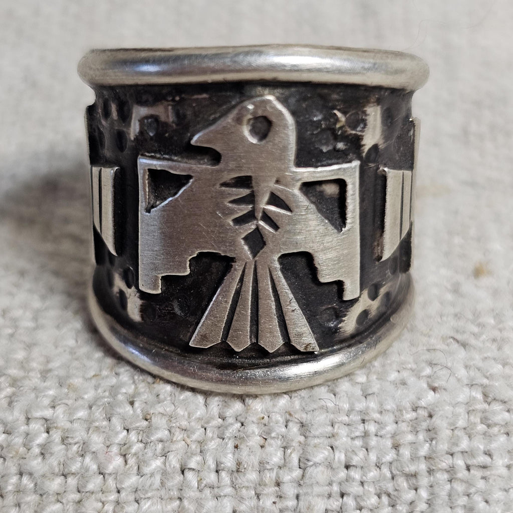 Thunderbird Signet Vintage Native Ring Sterling  Size 8 1/2 NR 35