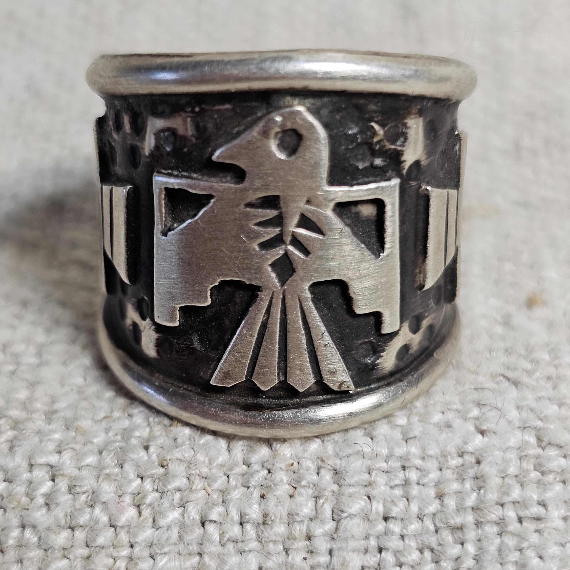 Thunderbird Signet Vintage Native Ring Sterling  Size 8 1/2 NR 35