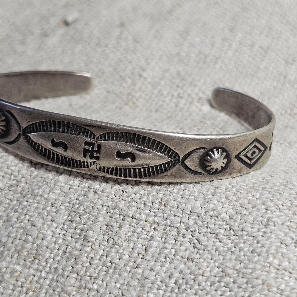 1930s Whirling Log Sterling Cuff  6 1/4" wrist  JB 264