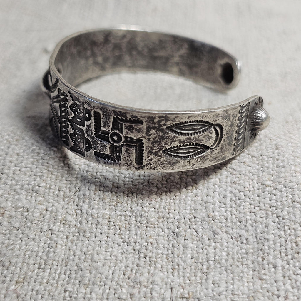 1920s Coin Silver Whirling Log Cuff  7" wrist  JB 105