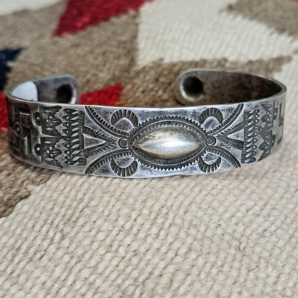 1920s Coin Silver Whirling Log Cuff  7" wrist  JB 105