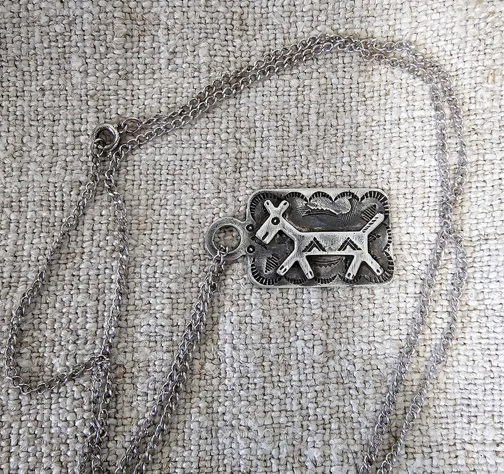 1930s Silver Donkey Tab Necklace Vintage Old Pawn JN 822