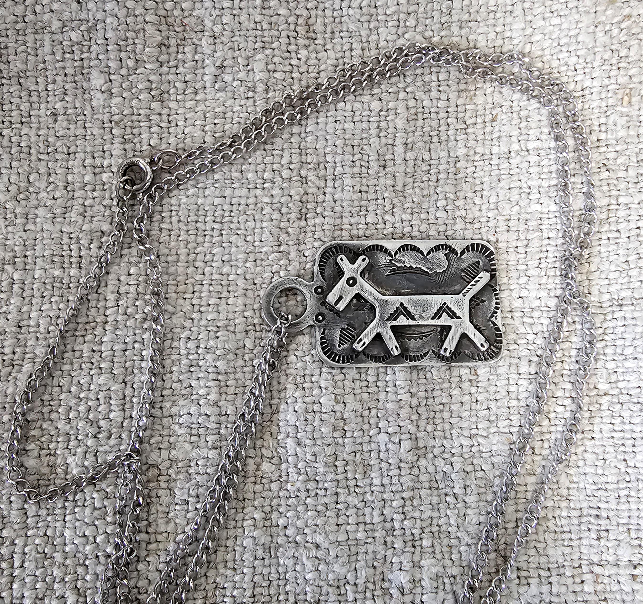 1930s Silver Donkey Tab Necklace Vintage Old Pawn JN 822