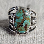 Big Blue Turquoise Hippy Vintage Sterling Ring Size 10 1/2 Old Pawn JR 434