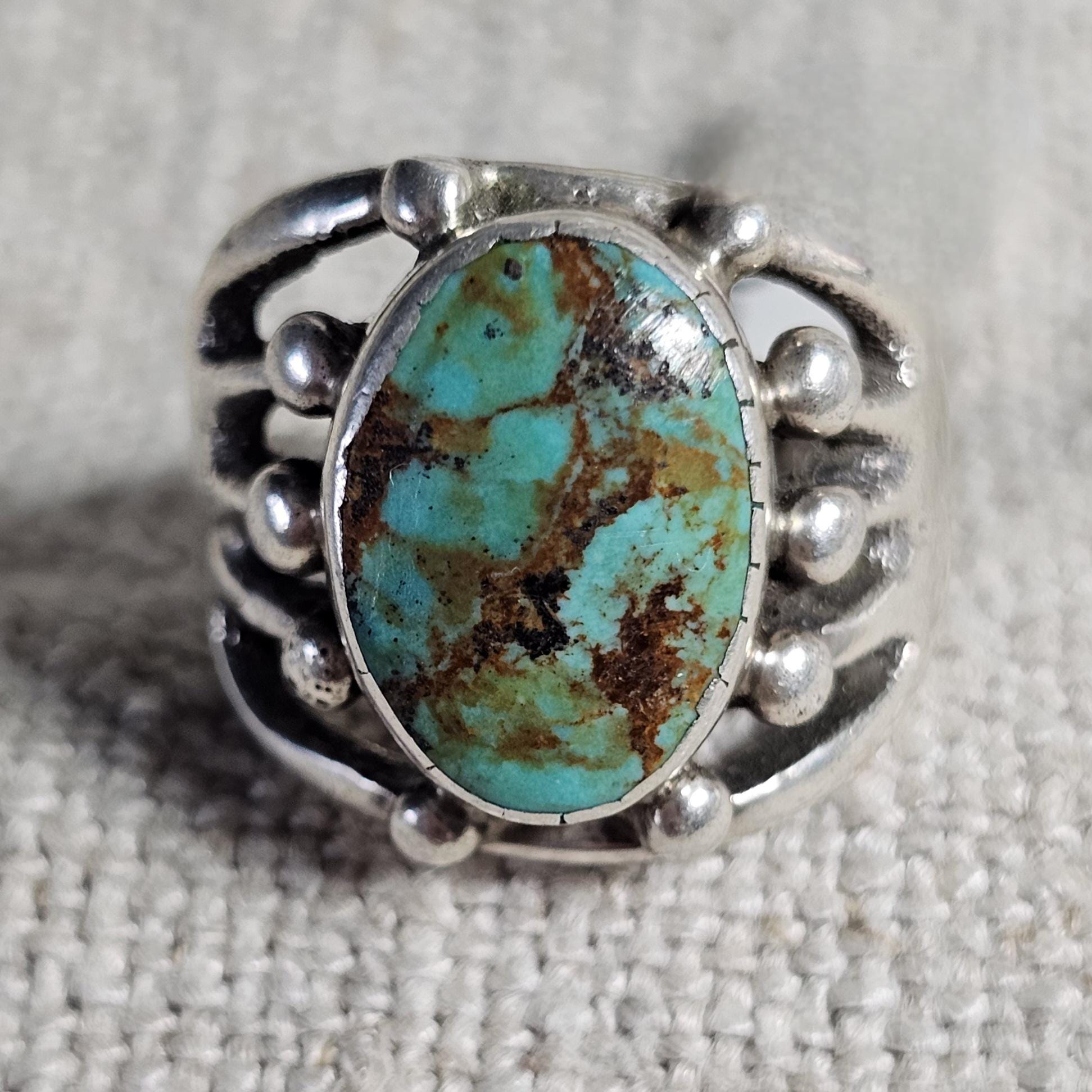 Big Blue Turquoise Hippy Vintage Sterling Ring Size 10 1/2 Old Pawn JR 434