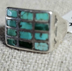 1930s Zuni Channel Set Green Turquoise Cast Silver Vintage Ring Size 9 3/4 Old Pawn JR 697